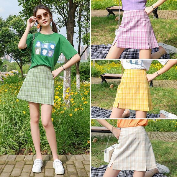 

skirts korean colored plaid skirt women student chic short mini female clothes vintage bag, Black