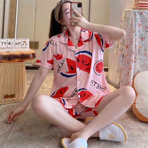 

summer short-sleeved shorts cardigan pajama casual home wear 210809, Black;red