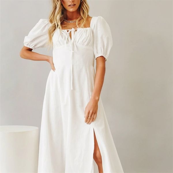 

summer women's casual solid color square neck short-sleeved bow-knot decoration slim dress vestidos 210430, Black;gray