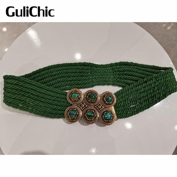 

belts 6.17 high end quality fashion metal gem jade decoration rope belt women, Black;brown