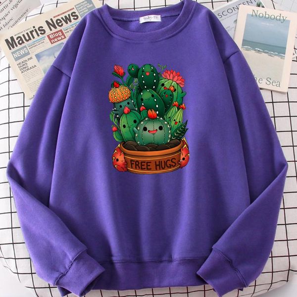 

men's hoodies & sweatshirts cute plant cactus hugs print hooded mens casual fur-liner hip hop s-xxl hoodie autumn women sp, Black