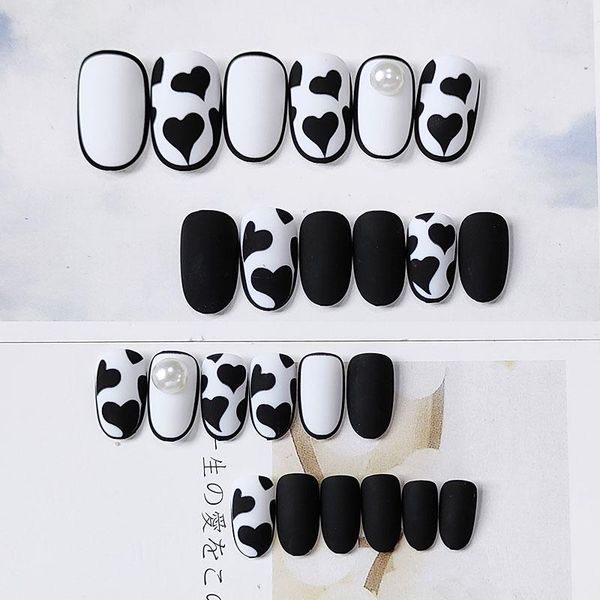 

false nails 24pcs cow pattern nail patch glue type removable mid length paragraph fashion manicure save time rp, Red;gold