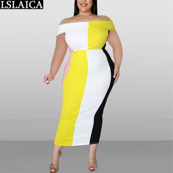 

long dress high waist color matching plus size fashion women's loose off shoulder elegant party club summer es 210515, Black;gray