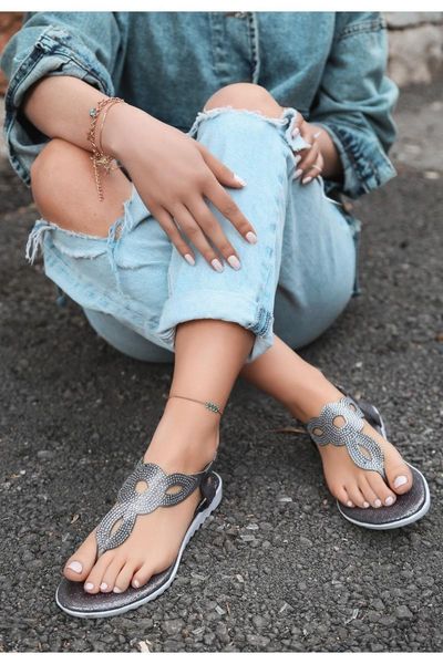 

sandals women's platinum skin beads embroidered, Black