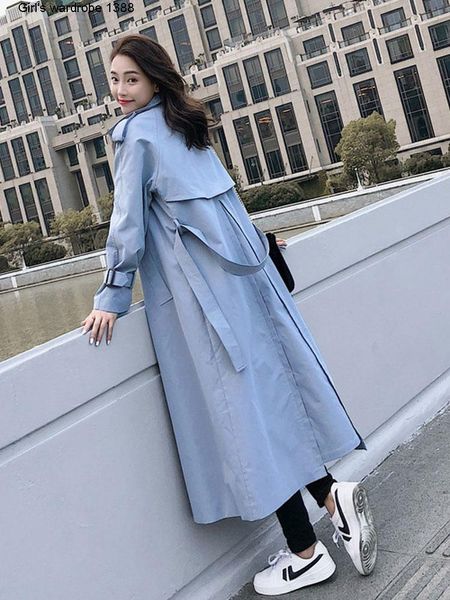 

women's jackets windbreaker long style over the knee spring and autumn clothes 2021 korean loose waist british thin coat, Black;brown