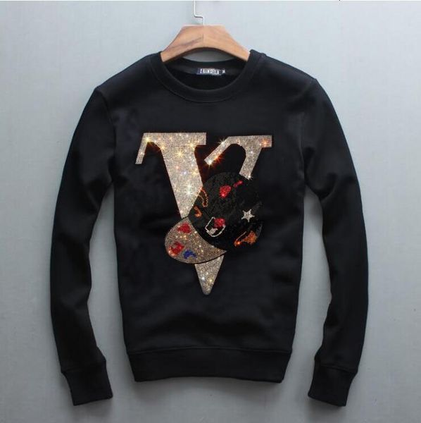 

2022 designer autumn winter slim fit soft hoodies rhinestone organic cotton black c78