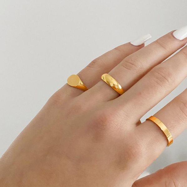 

wedding rings 4mm 6mm simple ring for women stainless steel engagement gift finger stacked jewelry, Slivery;golden