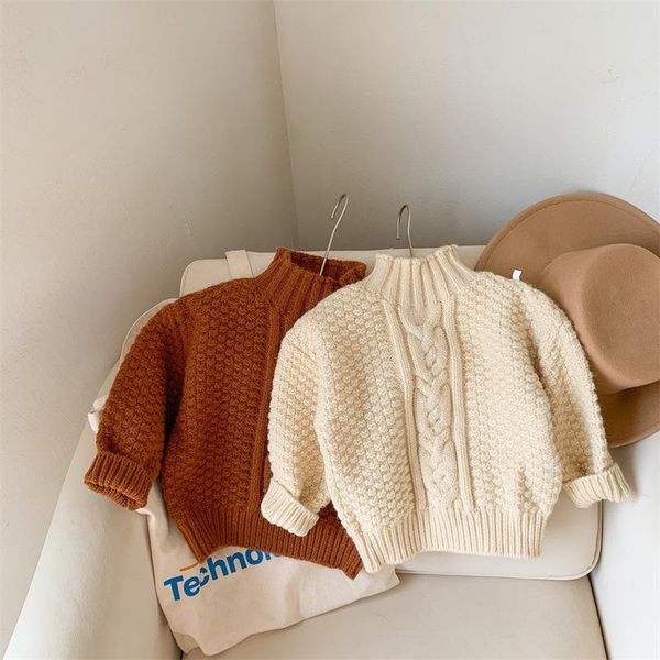 

jackets children's pullover winter 2021 korean version of boys and girls twist thick turtleneck sweater warm pullover., Blue;gray