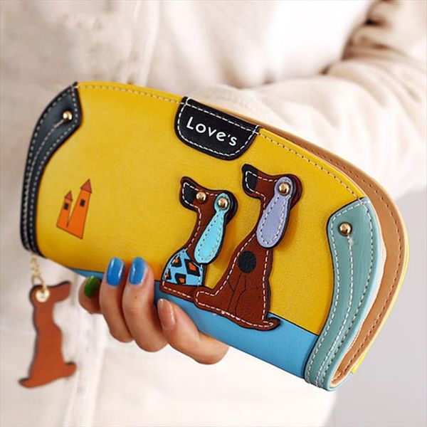 

women wallets long zipper cute cartoon puppy purse female holders bag lady multi card bit clutch lovely, Red;black