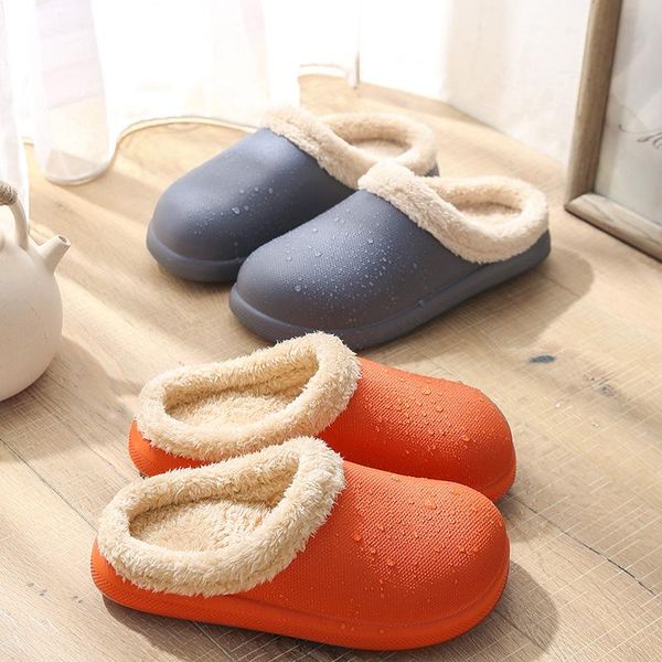 

slippers winter warm women shoes waterproof couples non-slip plush cotton indoor outdoor cozy men house slipper2021, Black