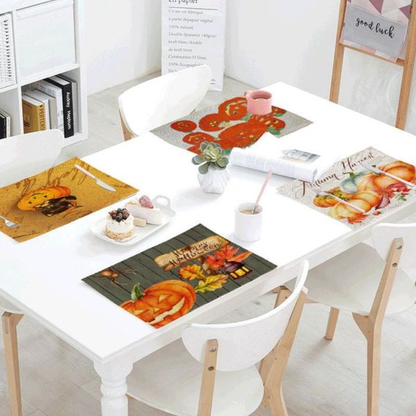 

table napkin 1pc happy halloween flax pad pumpkin sunflower dish mat tableware home decoration kitchen tool