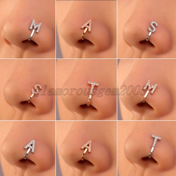 

letter u shape punch-nose stud copper inlaid zircon nasal rings fashion crystal rhinestone body accessories jewelry, Silver