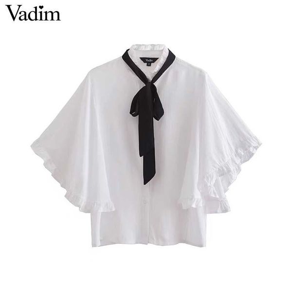 

women's blouses & shirts vadim women sweet bow tie collar ruffled wide short sleeve cute white blouse ladies casual summer blusas dt14