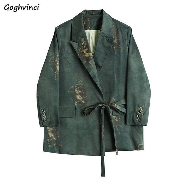 

women's suits & blazers women spring lace notched print korean style design fashion loose leisure female streetwear vintage clothing re, White;black