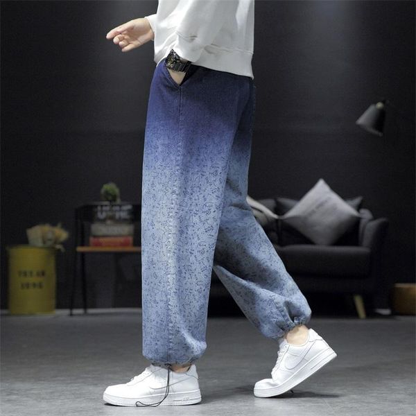 

men's jeans gradient printed fashion trends streetwear denim pants casual clothing, Blue
