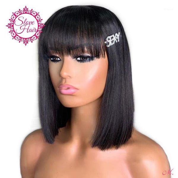 

short lace front human hair wigs remy brazilian 13x4 straight bob fringe wig with bangs150% density middle ratio bleached slove1, Black;brown