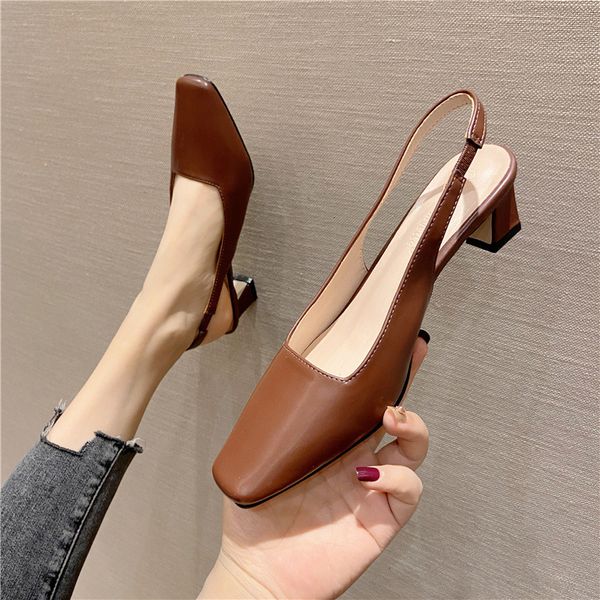 

fairy sandals shoes spring single style korean baotou high heels fashion square roman one line sandal girl g12y, Black