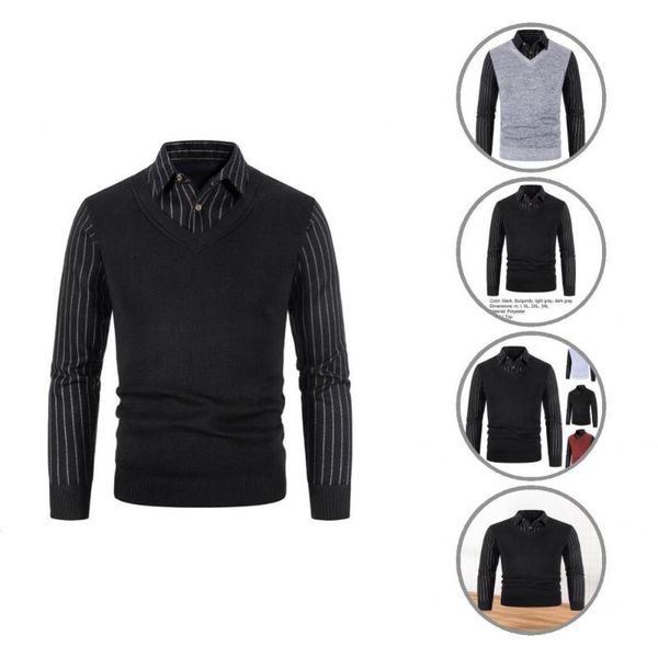 

men's casual shirts long-lasting men shirt regular sleeve slim long patchwork pullover sweater, White;black