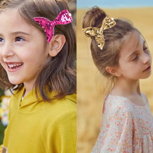

chirldren mermaid design fashion scales sequins hair bow women hairpins girls hair clips kids headwear accessories 8 colors, Golden;silver