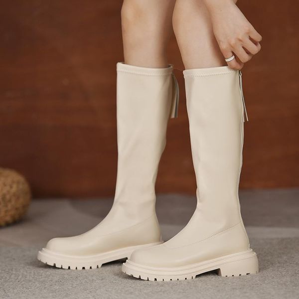 

boots round toe women over knee flat heel white shoes zipper boots-women over-the-knee rubber autumn 2021 med ladies lolita pu s, Black
