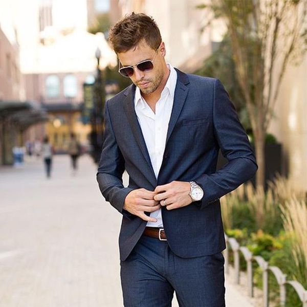 

men's suits & blazers anniebritney dark blue 2 piece slim men business suit tailor made groom wedding tuxedo prom, White;black