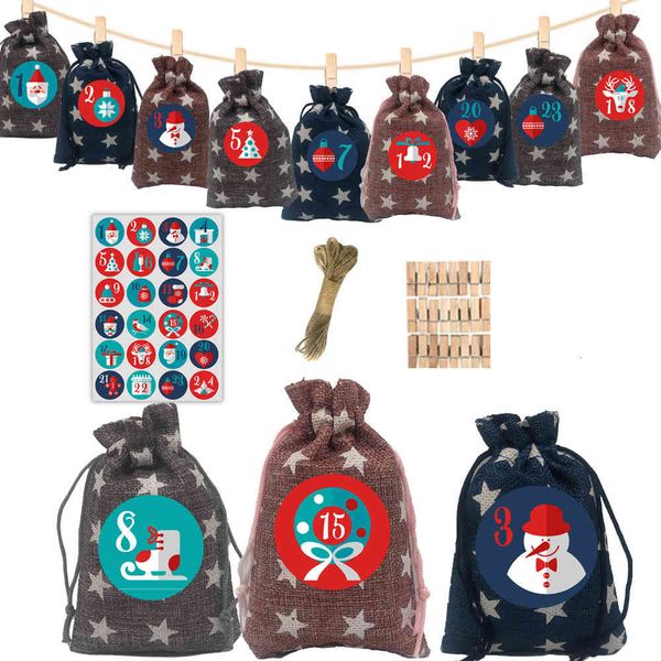 

calendar christmas five pointed star linen bag arrival 24 digital sticker candy gift storage set