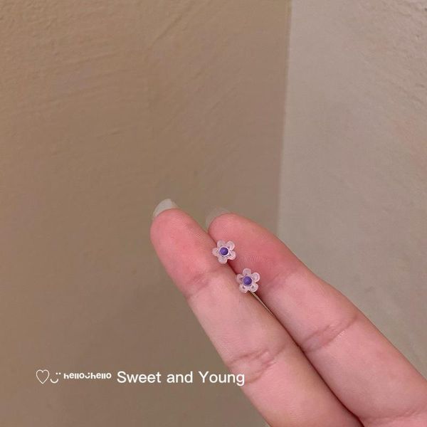 

stud needle acrylic small fresh color flower earrings set simple girl heart summer ear jewelry s925 silver a246, Golden;silver