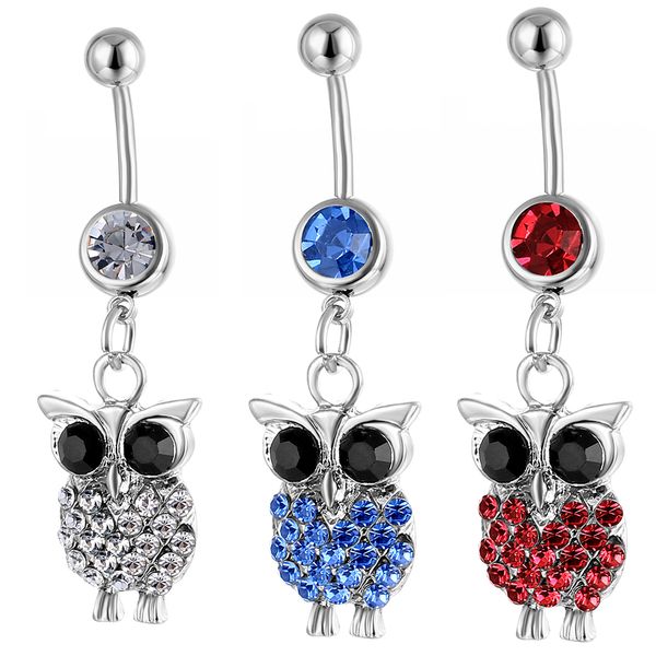 

d0037 owl animal belly navel button ring mix colors, Silver
