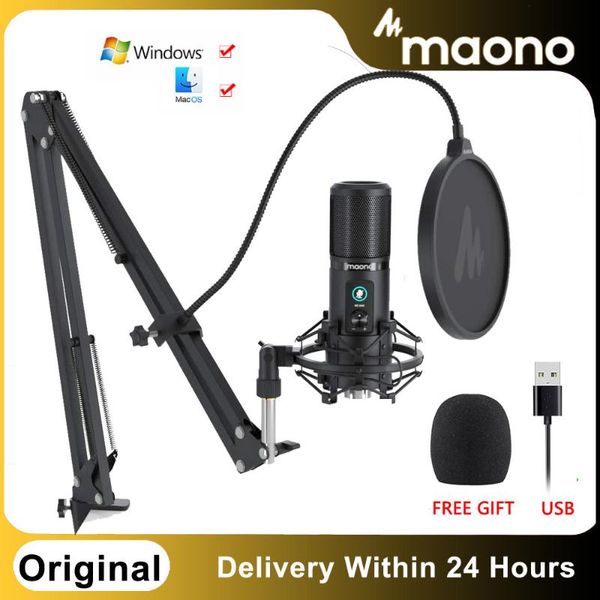 

original maono pm421 usb microphone with one-touch mute and mic gain knob professional cardioid condenser podcast youtube microphones