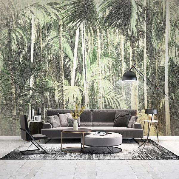 

wallpapers po wallpaper retro hand painted tropical plant 3d banana leaf mural living room tv background wall papel de parede 3 d