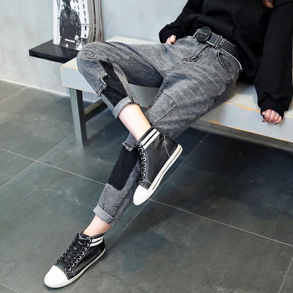 

slim jeans women's loose-fitting personality pants 2021 autumn dress high-waisted straight tube european goods harlan, Blue