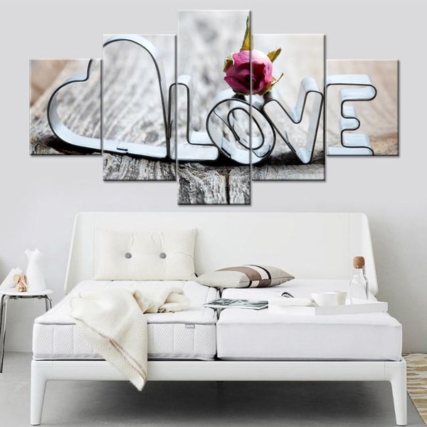 

paintings modular pictures for living kids room decorative 5 pieces/set love words canvas painting print poster wall hd art framework