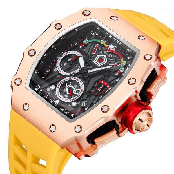 

wristwatches big dial sport watch men hip hop chronograph military mens watches waterproof clock relogio masculino gift, Slivery;brown