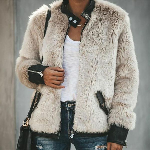 

women's jackets womens ladies warm teddy bear fleece jacket zip up oversize outwear coats plush stitched leather coat, Black;brown