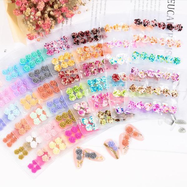 

36/60 pcs pack 3d beautiful dyeing rose macaron flowers acrylic nail art rhinestone gems decorations manicure diy tips1, Silver;gold