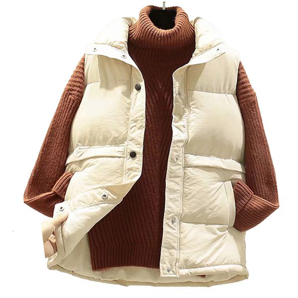 

women's vests winter warm plus size 2xl down cotton padded jacket women sleeveless mandarin collar waistcoat nkmb, Black;white