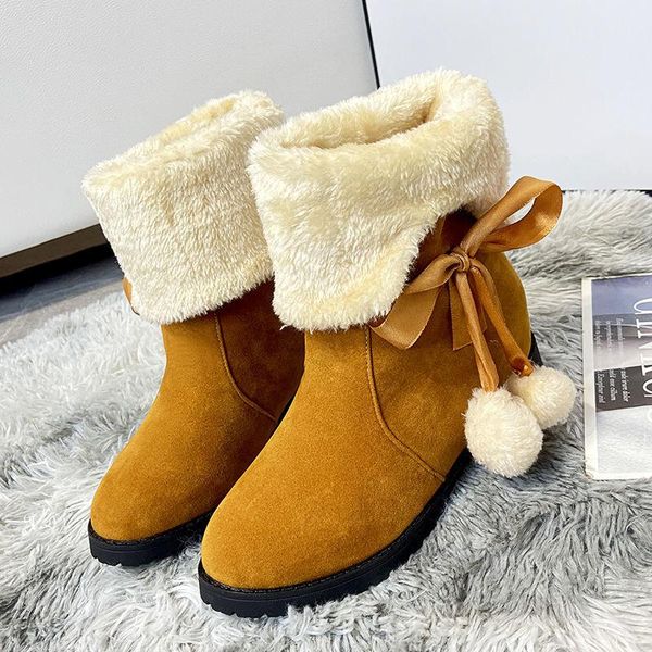 

boots plus velvet big cotton women winter snow cute hair ball increase ladies high quality, Black