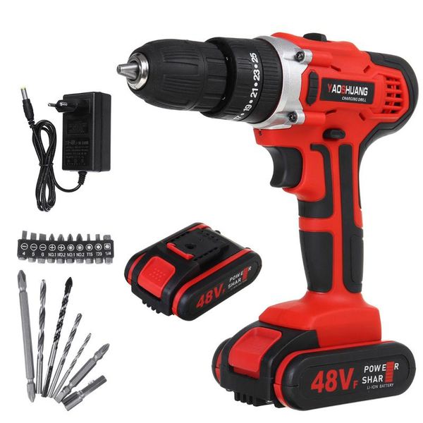 

professiona electric drills 48v 25+3 torque impact drill 3 in 1 cordless screwdriver power tools 6000mah lithium-ion battery bit