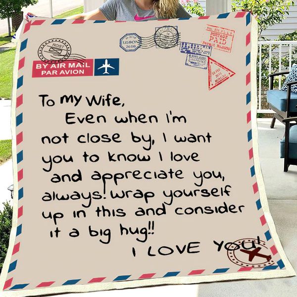 

antique pattern blanket air mail wool double plush printing quilt wife son daughter positive love encouragement blankets