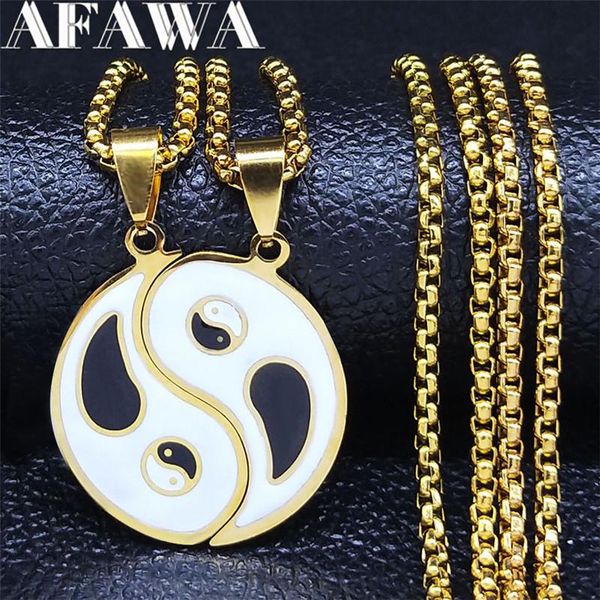 

2pcs couple yin yang yoga gossip stainless steel necklaces women men gold color necklace jewelry cadena de oro hombre n775s02 pendant, Silver