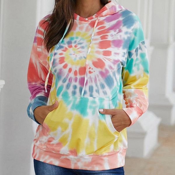 

women's hoodies & sweatshirts womens plus size tie dye hooded sweatshirt ladies baggy pullover autumn long sleeve loose drawstring jum, Black