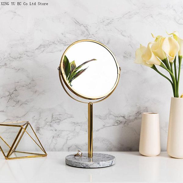 

mirrors nordic natural marble base deskmakeup mirror light luxury household round vanity bedroom decoration