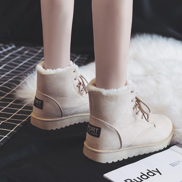 

boots women winter ankle for female snow botas mujer warm plush shoes woman zapatos de, Black