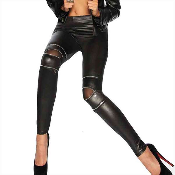

40 hollow leggings women fashion mid elasticity zippers leggings gym active leather woman pants leginsy damskie, Black