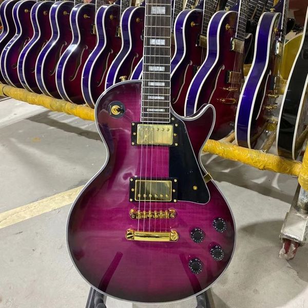 

ustom electric guitar purple burst color tiger maple gold hardware guitara
