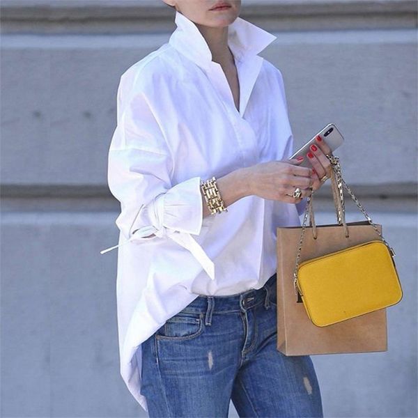 

long sleeve casual lapel pure blouse plus size white shirt blouses women 210401