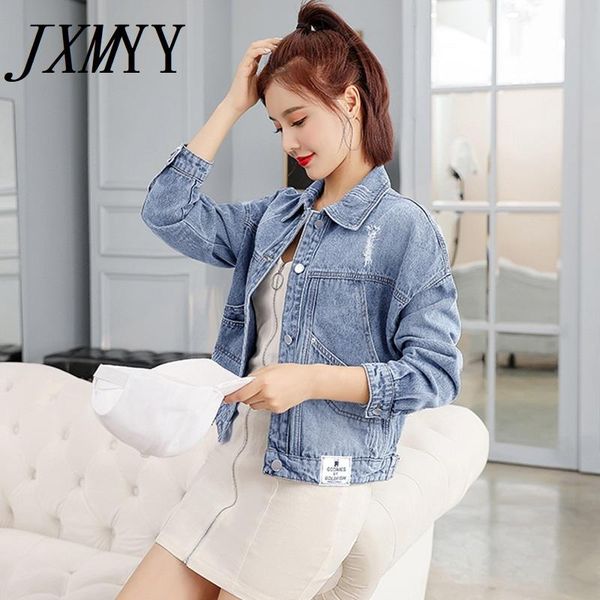 

women's jackets korean short denim jacket woman ripped jeans overcoat ladies jean turn down collar slim vintage coats for women, Black;brown