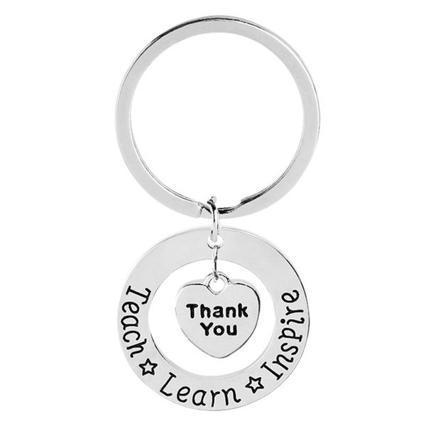 

keychains 1pc teacher keychain thank you teach learn inspire keyring key ring jewelry for teachers day gift, Silver