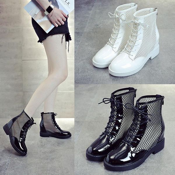 

boots swonco summer shoes women ankle mesh breathable 2021 black/white casual female wedges
