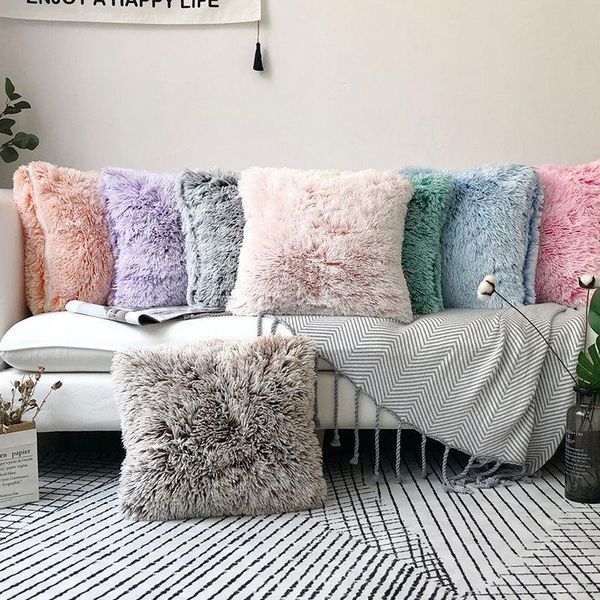 

cushion/decorative pillow 45x45cm solid color long plush cushion cover sofa chair bed fluffy fur throw pillowcase warm decorative